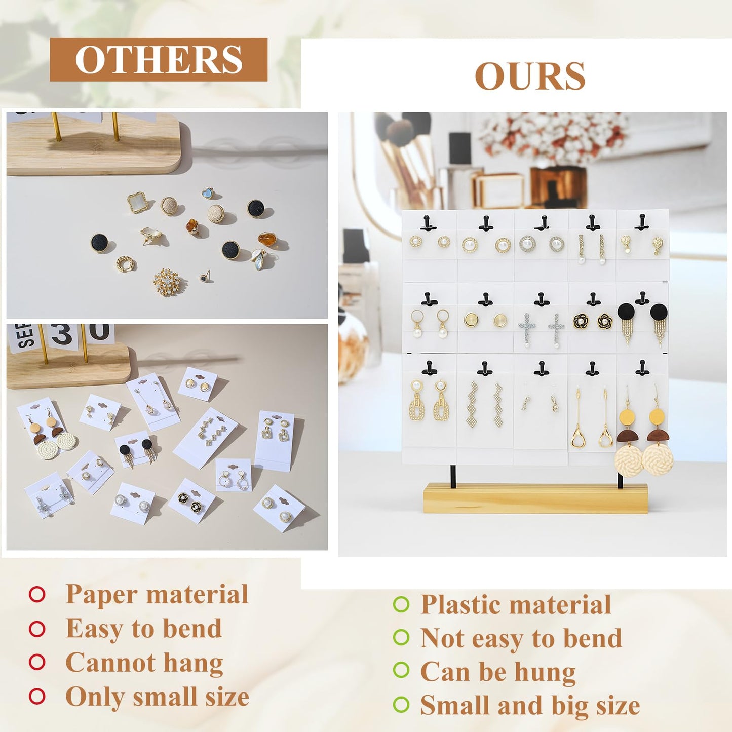Tondiamo 200 Pcs White Velvet Plastic Earring Display Cards for Vendors 2'' x 2'' and 2'' x 4'' for Selling Earring Display Cards Holder Bulk for Ear Studs Jewelry Accessories