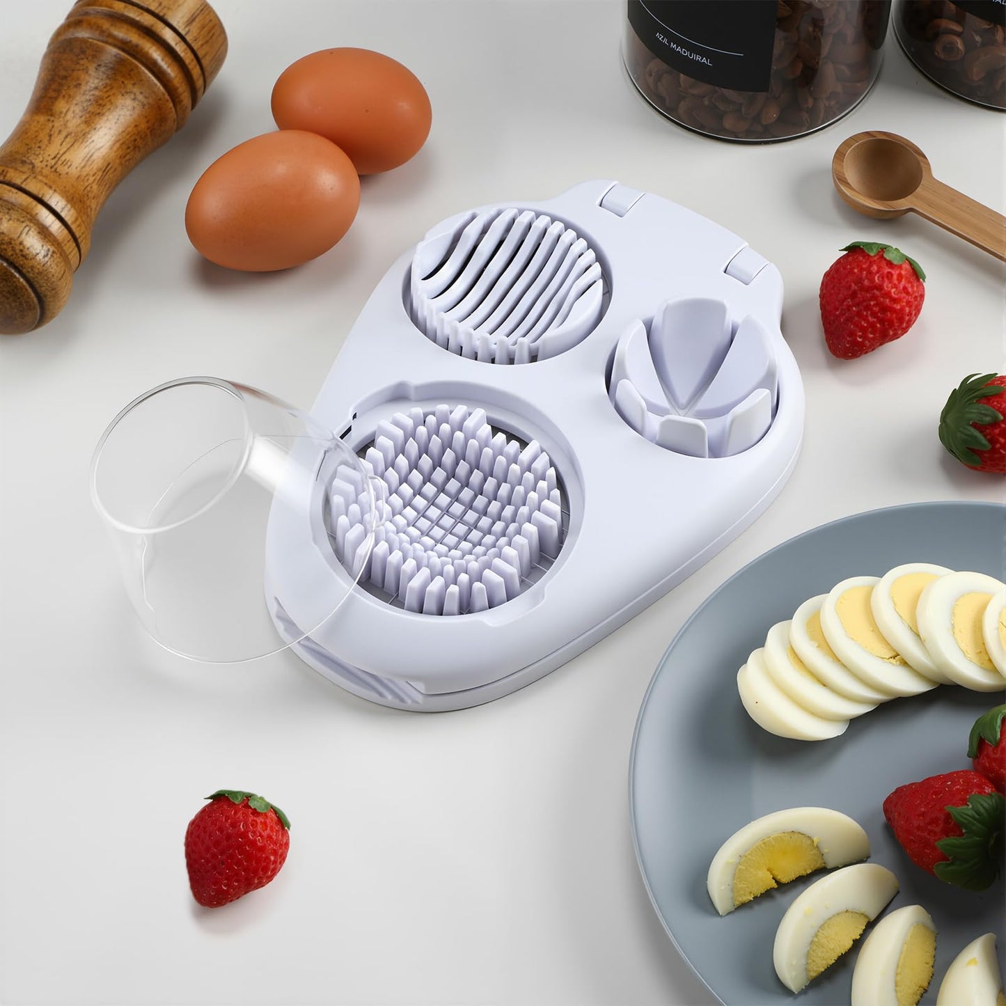 LemonRoad 3 in 1 Egg Slicer for Hard Boiled Eggs Stainless Steel Egg Cutter White Kitchen Dicer Chopper Tool for Strawberry Grape Cherry Banana Butter Mushroom Tomato