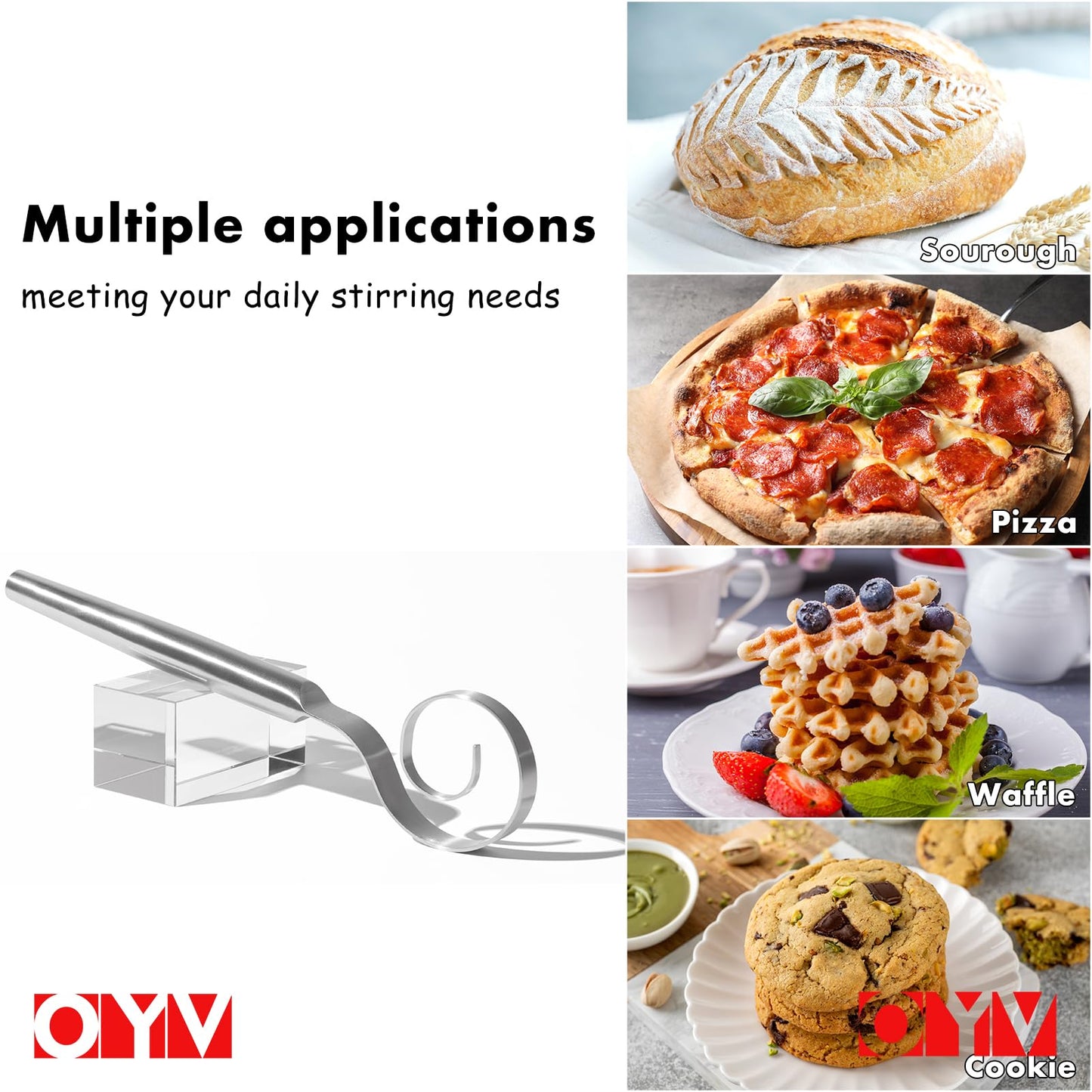 OYV 12-Inch Seamless Dough Whisk, 18/10 Stainless Steel Bread Whisk, Danish Whisk for Sourdough, Pizza, Cookies, Pancake & Waffle, Easy to Clean Sour Dough Tools