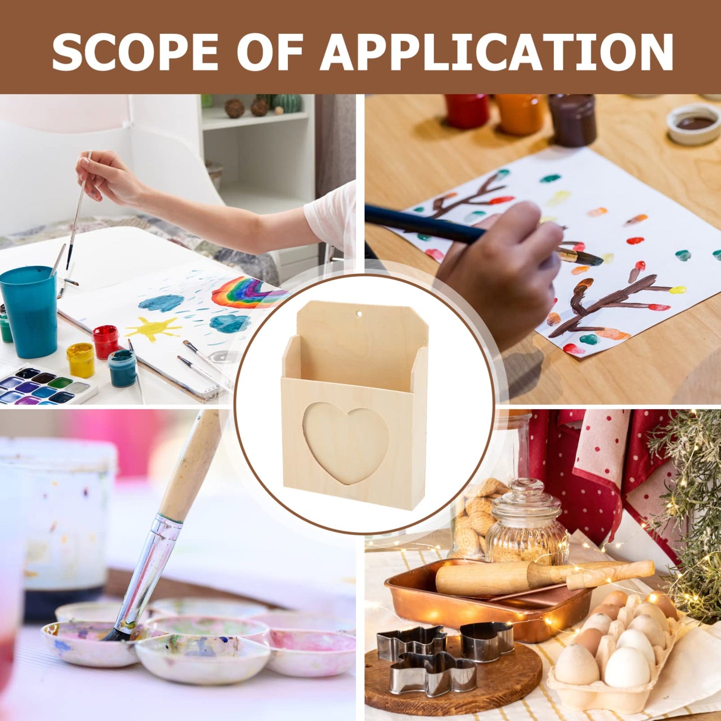 SEWACC Love Envelope Box 2Pcs Unfinished Wood Craft Kit for Kids Diy Painting and Decoration - Beige Photo and Mail Organizer