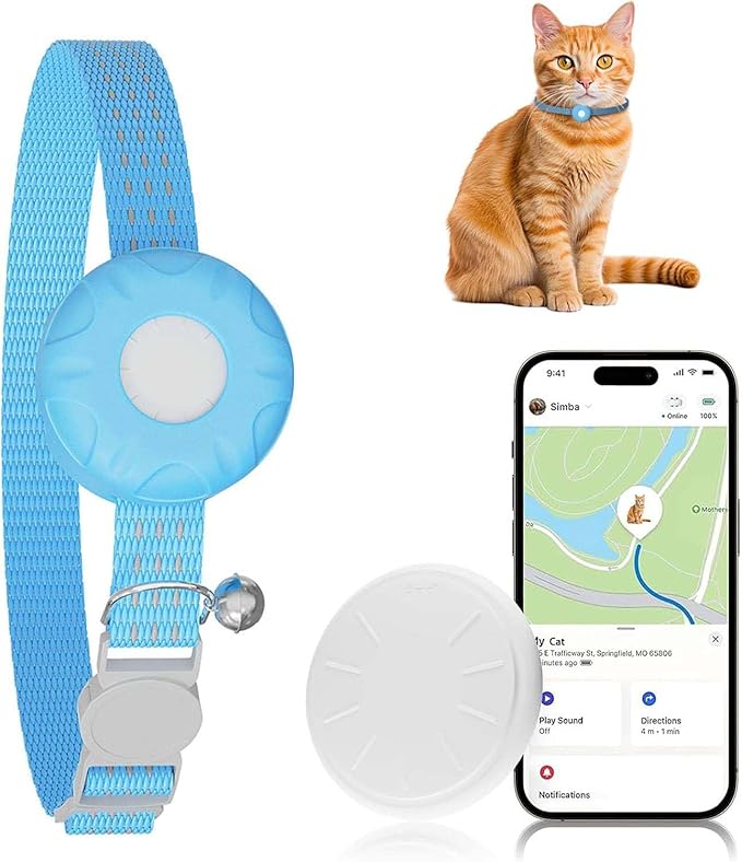 ZFSJTAG Cat Tracker, Lightweight Pet Tracker for Cats, Cat GPS Tracker Compatible with Apple Find My App(Only iOS), Real-Time Tracking, No Monthly Fee, Green