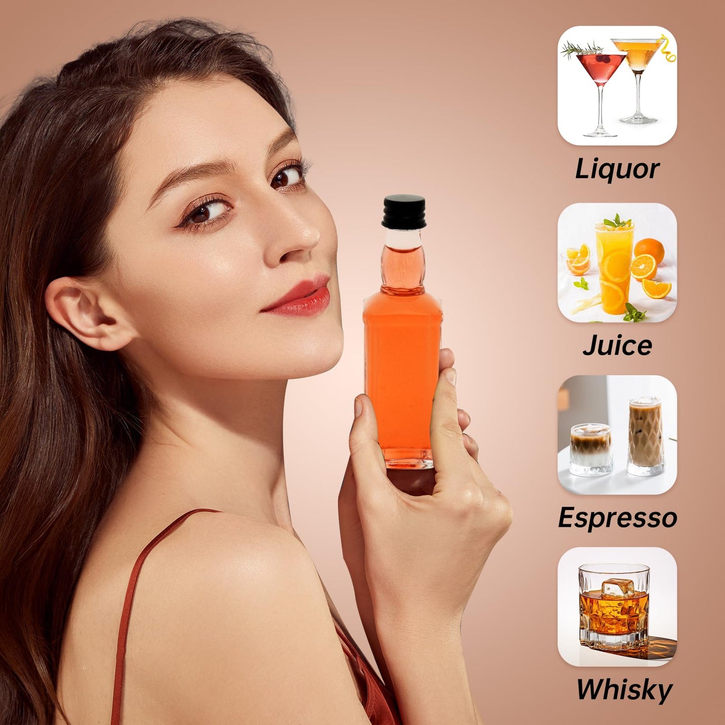 eispap 25 Pcs Square Mini Glass Liquor Bottles with Lids Small Glass Wine Bottles Reusable Empty Alcohol with Aluminum Black Screw Cap (25 Pcs 1.7 OZ Glass Bottles)