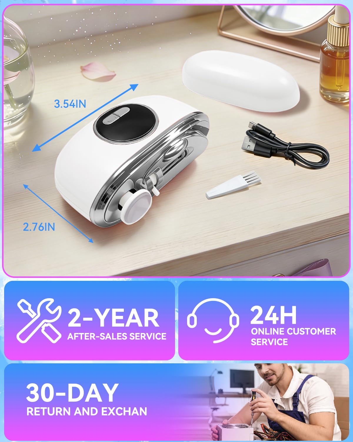 2026 Upgraded 3-in-1 Electric Automatic Nail Clipper【5.0 German Power Motor】【3 Smart Modes & Double-Blade】【Safe Nail Trimmer Polishing】 with LED Light & Dust Storage, Quiet & Gentle for Senior