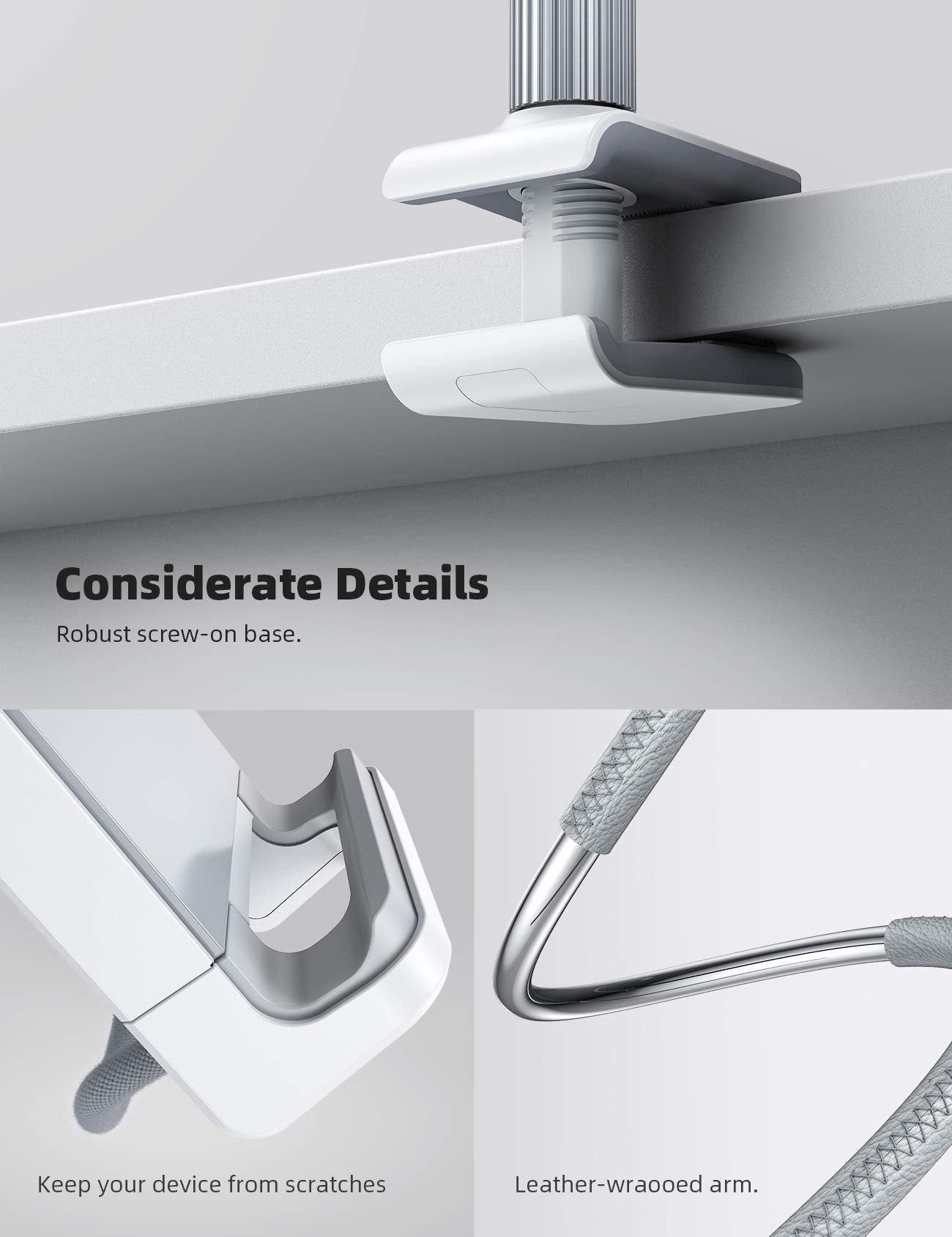 Lamicall Gooseneck Tablet Holder, Tablet Stand : Flexible Arm Clip Tablet Mount Gifts, Compatible with iPad mini Pro Air, Kindle, Switch, Galaxy Tabs, More 4.7-10.5" Devices - Gray