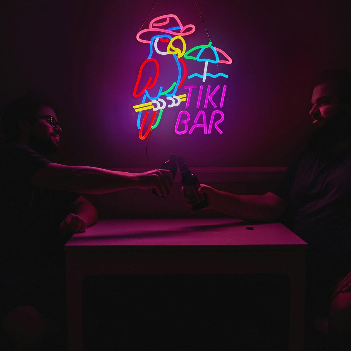 Tiki Bar Parrot Neon Sign for Wall Decor Hawaii Beach Bar LED Light up Signs with Dimmer for Pub Party Man Cave Room Art Decor Gift