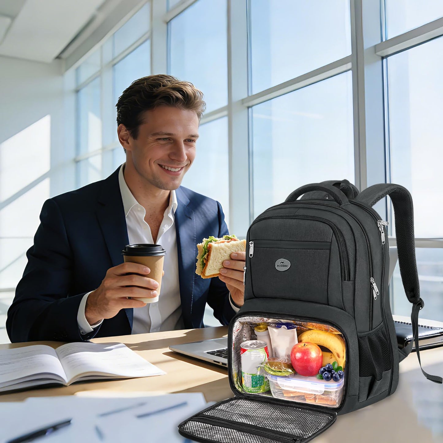 MATEIN Lunch Backpack for Men Work, Sturdy 17 Inch Laptop Backpack with Lunch Compartment, Water Resistant Work Bag with Padded Straps, Anti Theft Computer Back Pack for Office Commute College
