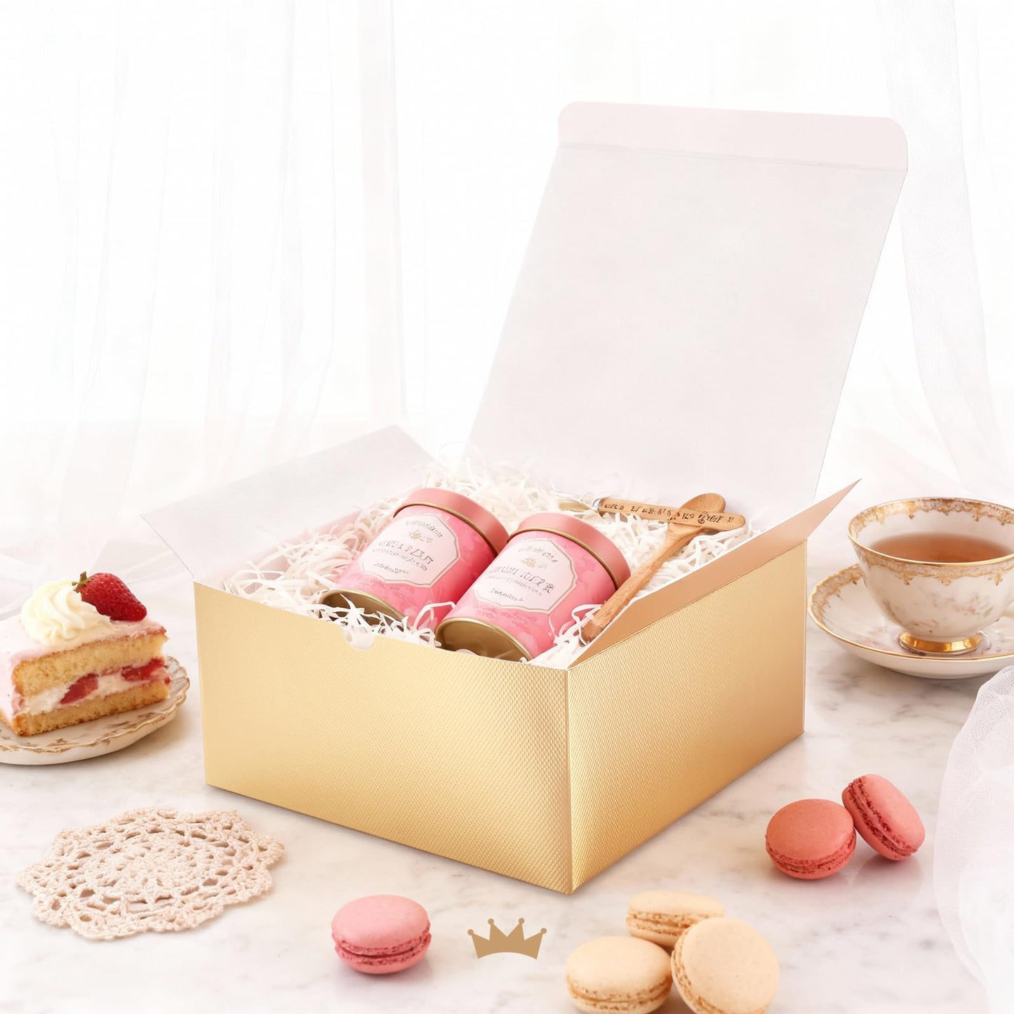 PACKQUEEN Gold Gift Boxes with Lids 10 Pack 8x8x4 Inches, Paper Bridesmaid Proposal Boxes, Christmas Gift Boxes in Bulk for Wedding, Party, Light Weight Gifts (Glossy Gold, Grain Texture)