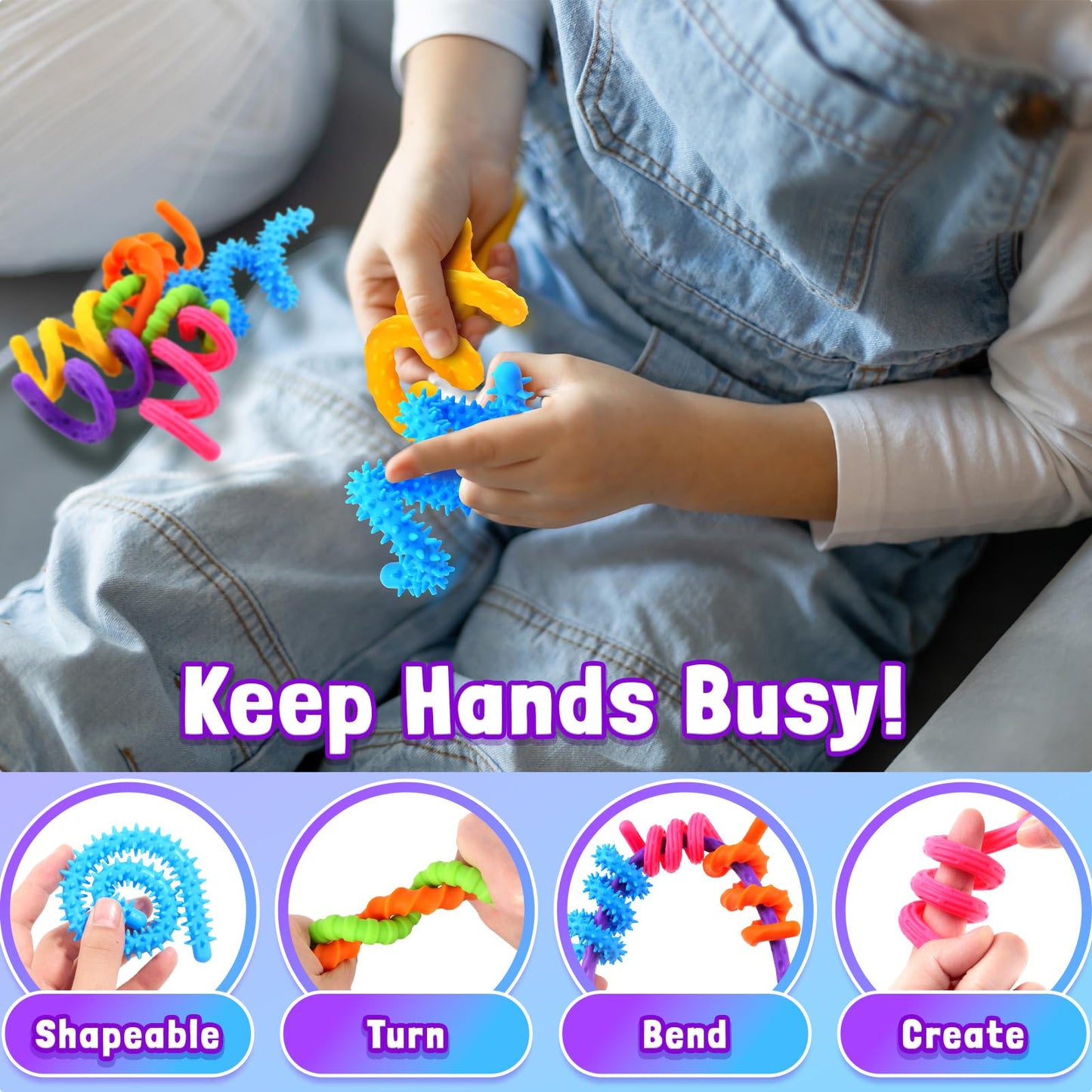 Sensory Fidget Toys for Kids: 6 Pack Textured Silicone Fidget Stick for Stress Relief Autistic ADHD, Quiet Desk Fidgets for Classroom, Sensory Toys for Autism, Egg Filler Easter Basket Stuffers