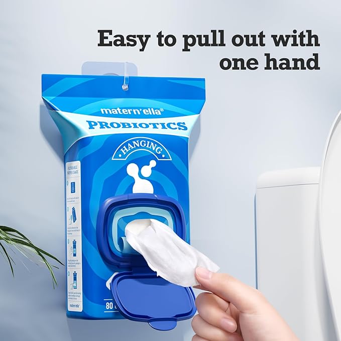 matern'ella Hanging Flushable Wipes Unscented Extra Large Corner-Connected Wet Wipes Adult Plant Based Fibers with Probiotics Alcohol Free Sewer Safe Butt Wipe Travel 3 Packs of 80 Wipes