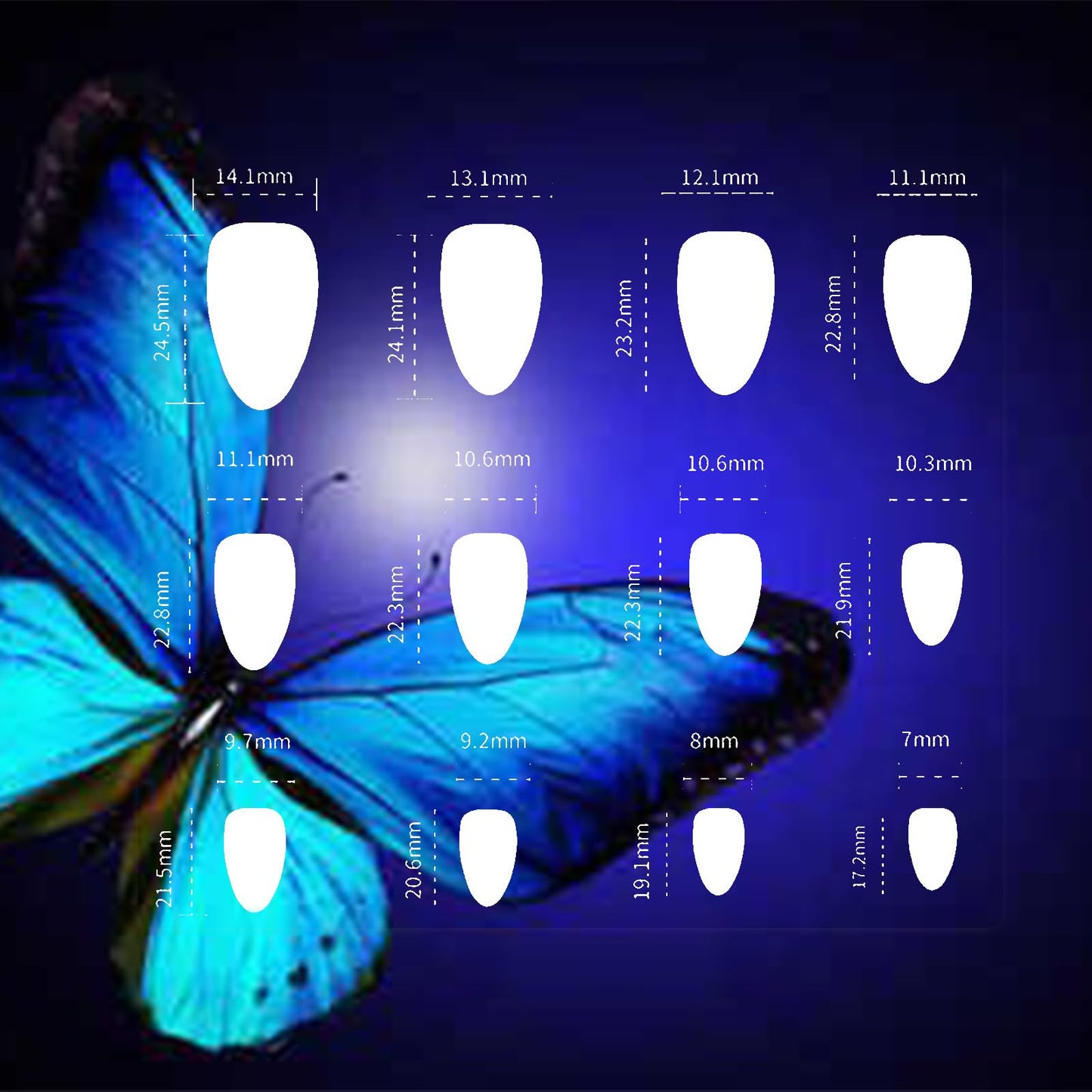Butterfly Wing Press on Nails 3D Butterfly Wing Stick on Nails Black Curve Line Acrylic Fake Medium Almond Nails 24 Pcs Glossy Multicolor Glitter False Nails Wing Gel Glue on Nails for Women Girls