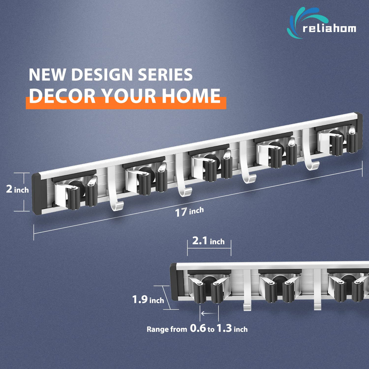 Broom Holder Wall Mount Mop Hanger Tools organizer 5Racks4Hooks