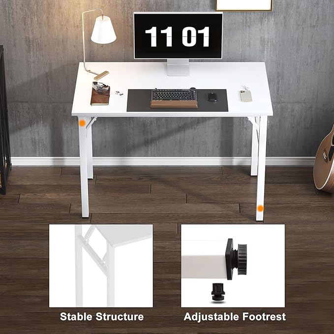 Need 39.4 inch Computer Desk for Small Space Small Folding Table Small Writing Desk Compact Desk Foldable Desk with BIFMA Certification, No Install Needed, White AC5-10060-DW