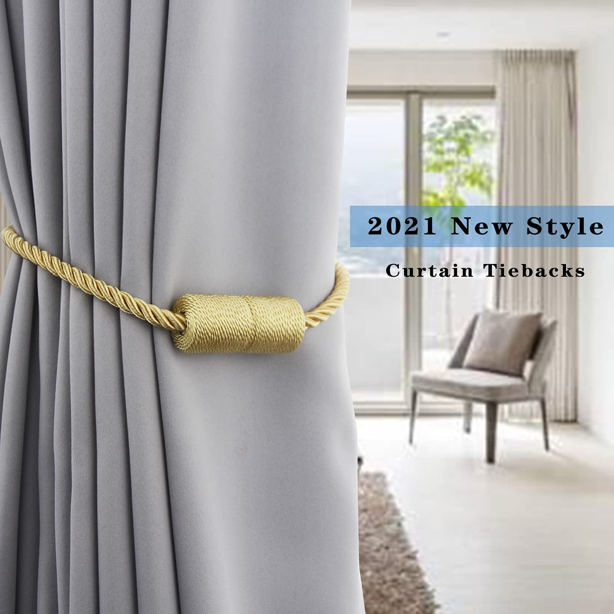 Magnetic Curtain Tiebacks Holdbacks Decorative Tie Backs for Windows Porlau (2 Count)