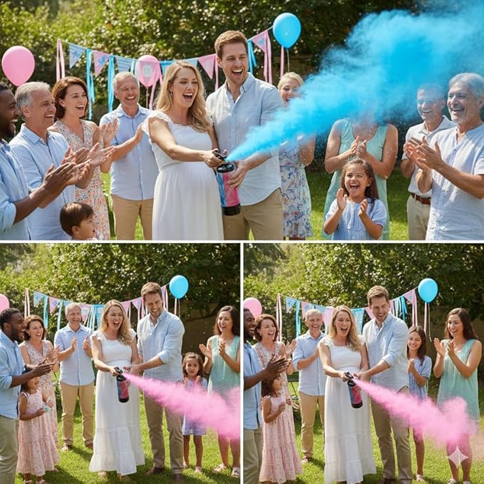 Giant Gender Reveal Fire Extinguisher (2 Pack), 2lb Color Powder Cannon Blasts 20+ Feet, Vibrant Blue Smoke Spray with Non-Toxic Cornstarch, Unique Handheld Party Supplies for Outdoor Baby Reveal