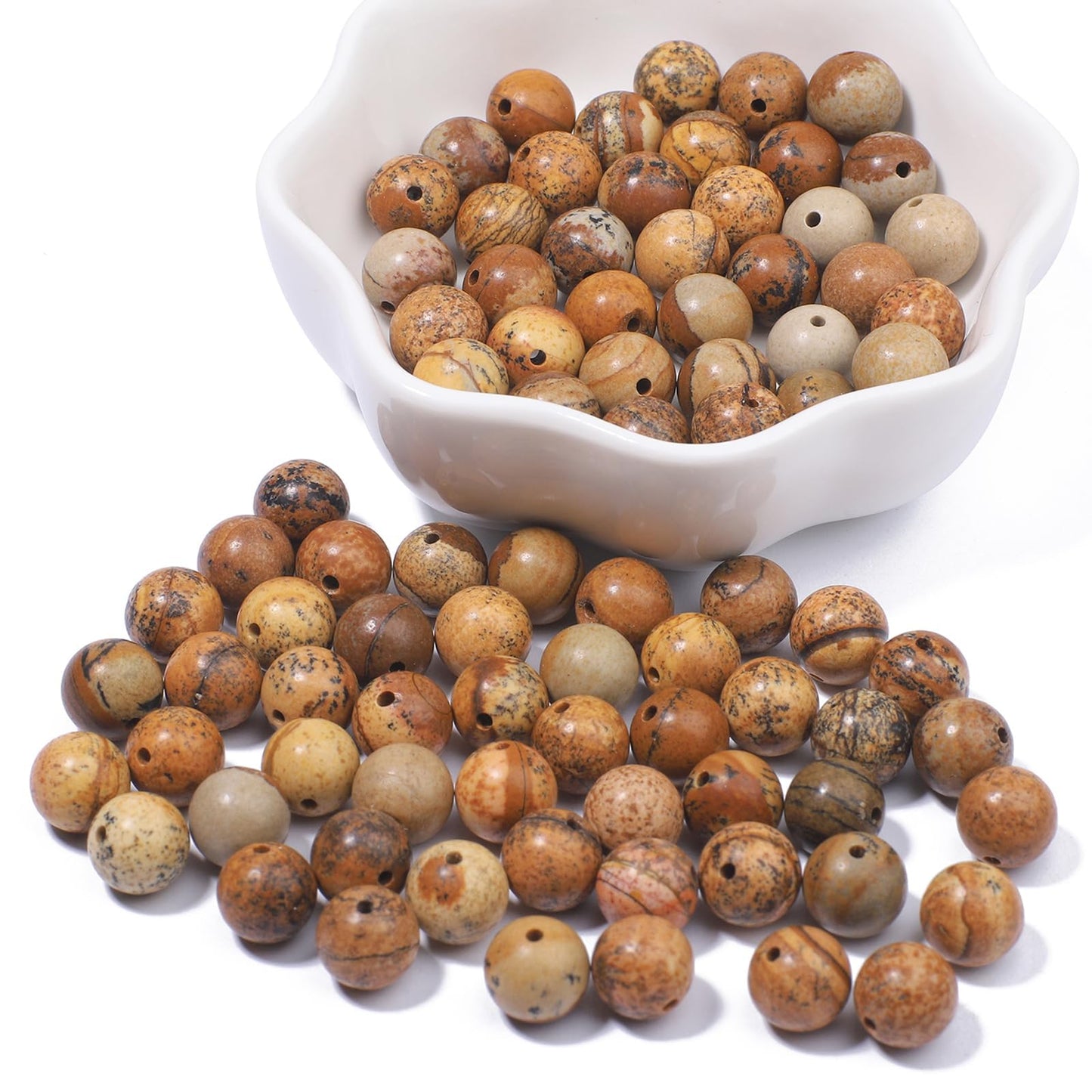 NITOPUPU 100Pcs 8mm Natural Smooth Picture Jasper Gemstone Beads Round Loose Stone Beads for Jewerly Making with Crystal Stretch Cord
