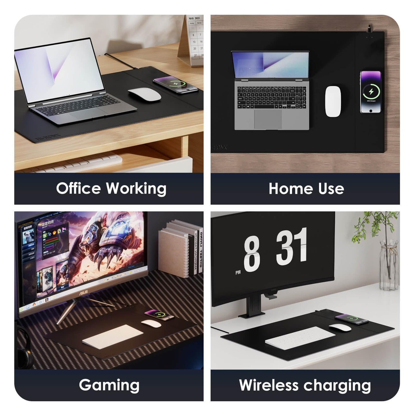 Magnetic Mouse Pad with Wireless Charging, 31'' x 11.7'' Extra Large Desk Pad, Waterproof and Scratch-Resistant Mousepad, Charcoal Black Computer Mouse Mat for MacBook, PC, Laptop