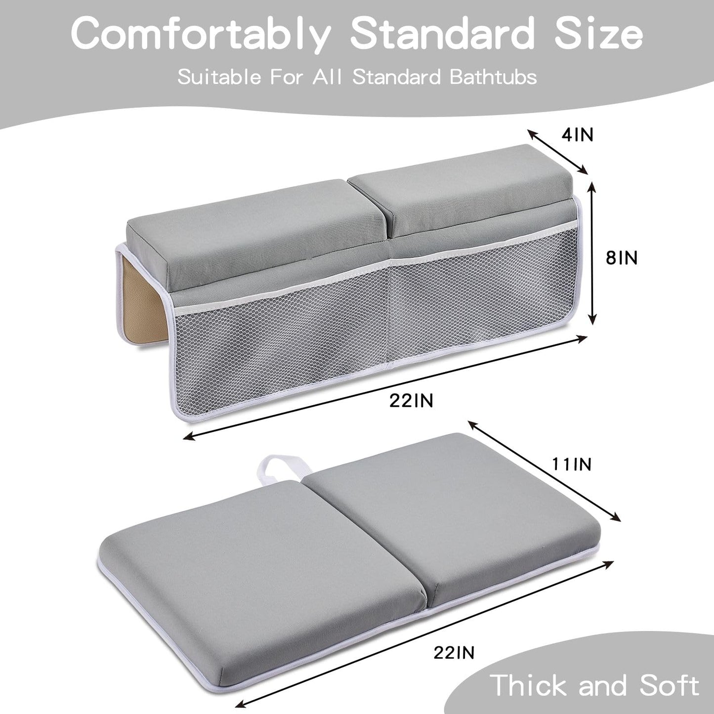 ILPEOD Bath Kneeler and Elbow Rest Pad Set, Thick Soft Quick Dry Bathtub Mat for Baby Bathing Time, Memory Foam With Toys Organizer, Gifts for Parents, Grey