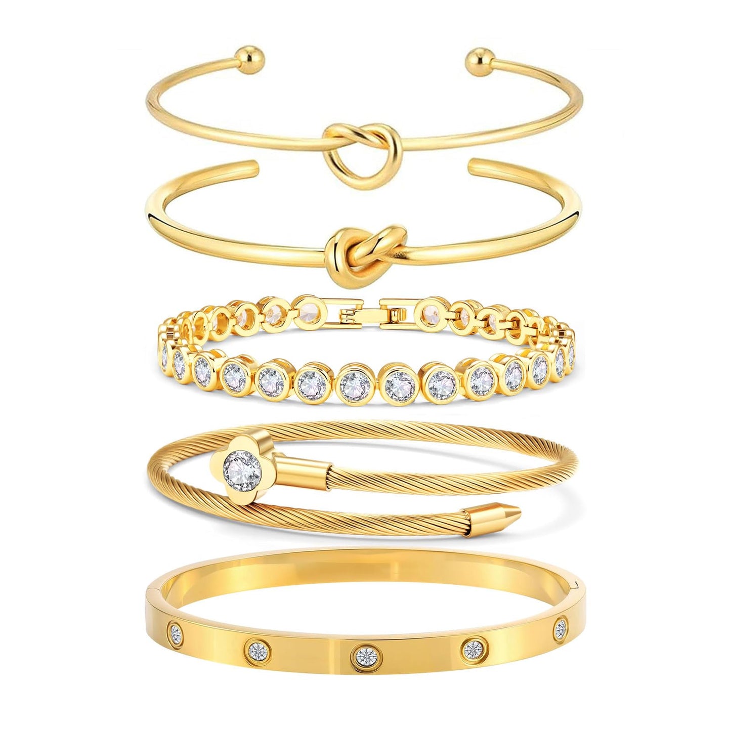 FAFUGA 18 K Gold Plated Love Bangle Bracelet Stack Cuff Jewelry for Women Jewelry Set for Women Gift with Box (style24)