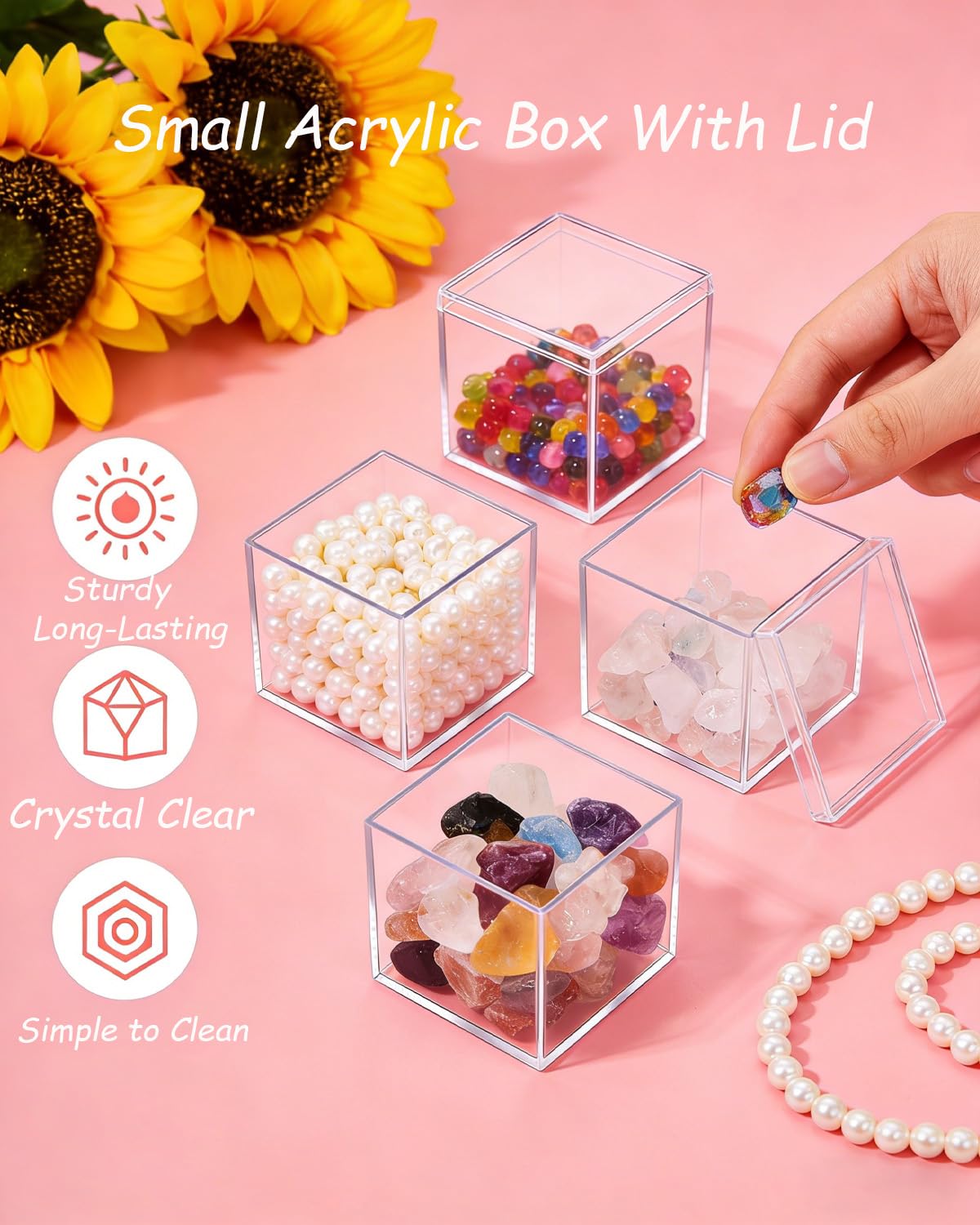 Clear Acrylic Boxes 2x2x2 Inch, Small Square Cube Storage Box with Lid - Stackable, Food-Safe Transparent Container for Candy, Gifts, Jewelry, Display & Favors (8)