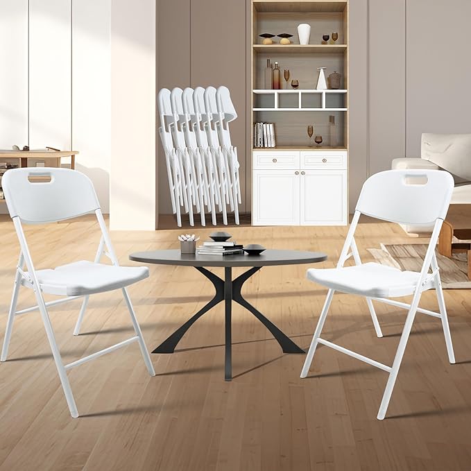 8 Pack Folding Chair, 700 lb Weight Capacity,Indoor/Outdoor Heavy Duty Foldable Chairs for Restaurants, Kitchens, Picnics, Races, Parties & Weddings. (8, White)