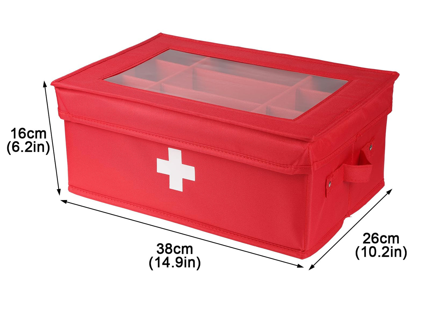 Xbopetda First Aid Kit, Linen First Aid Supplies Box, Pill Bottle Organizer, Empty Box with Lid for Home & Travel Emergency Tool Set - Red