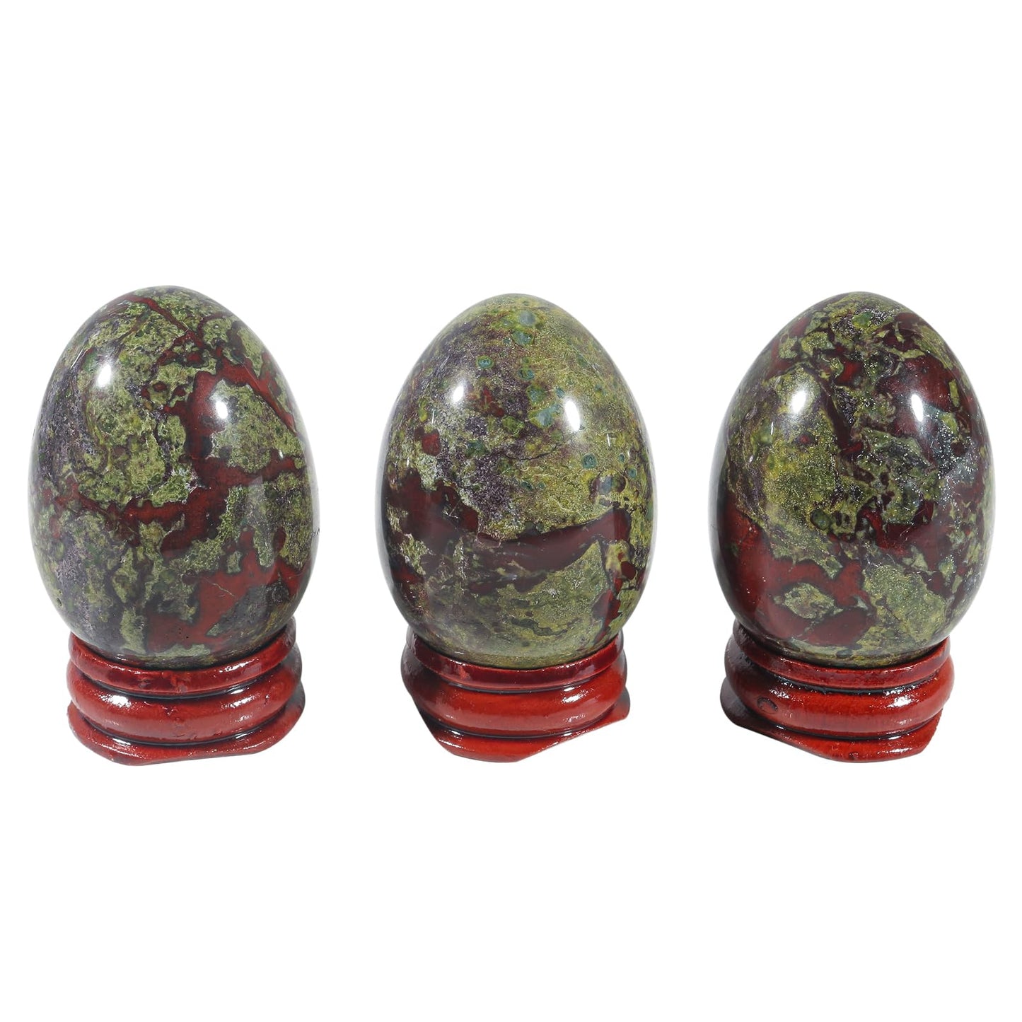 Casaper 2" Natural Dragon Bloodstone Egg with Wood Stand for Home Decoration, Polished Crystal Pocket Palm Sphere Fengshui Figurines Healing Reiki
