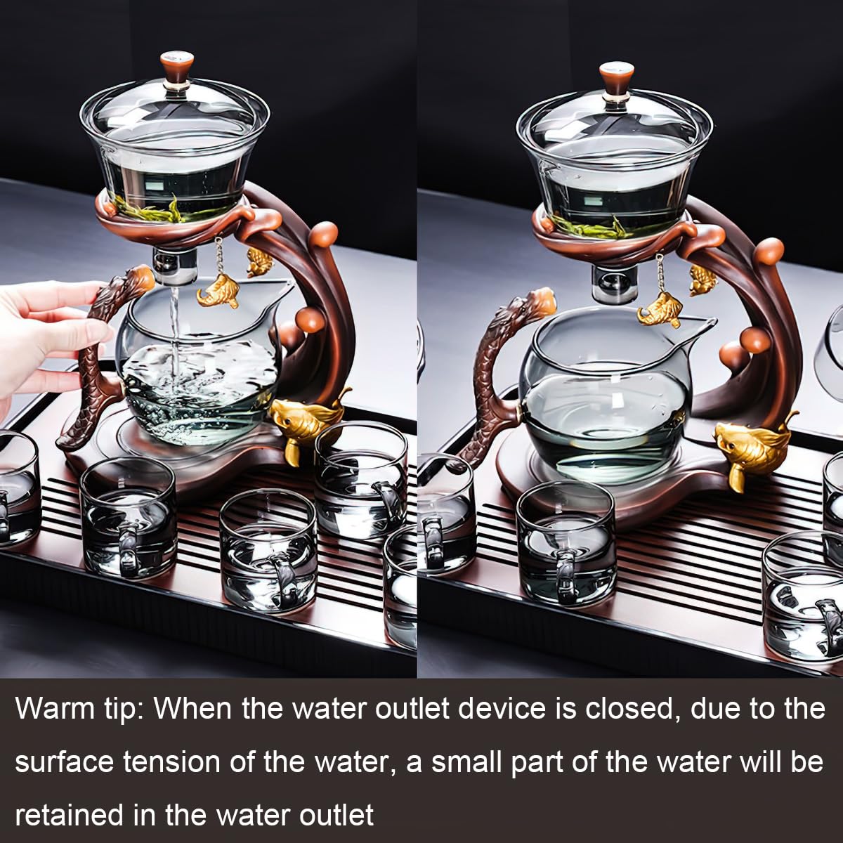 Heat Resistant Magic Teapot Set, Semi Automatic Drip TeaPot, Home Lazy Kung Fu Tea Maker Set, Magnetic Glass Tea Pot, High Borosilicate Glass TeaPot, Suitable for home/office Reception