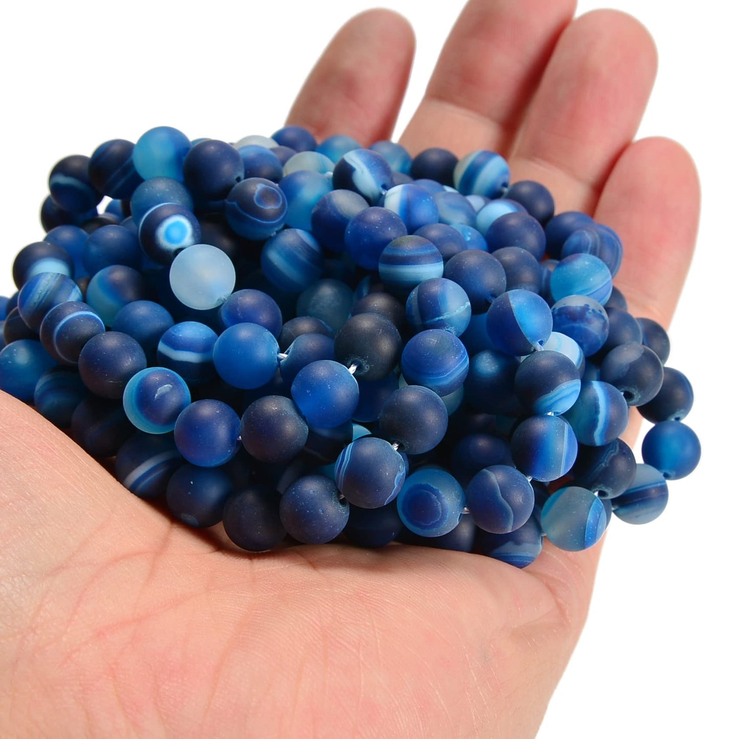 jodaying 10mm Blue Stripe Agate Matte Round Natural Gematone Loose Beads for Jewelry Making DIY 1 Strand 15"