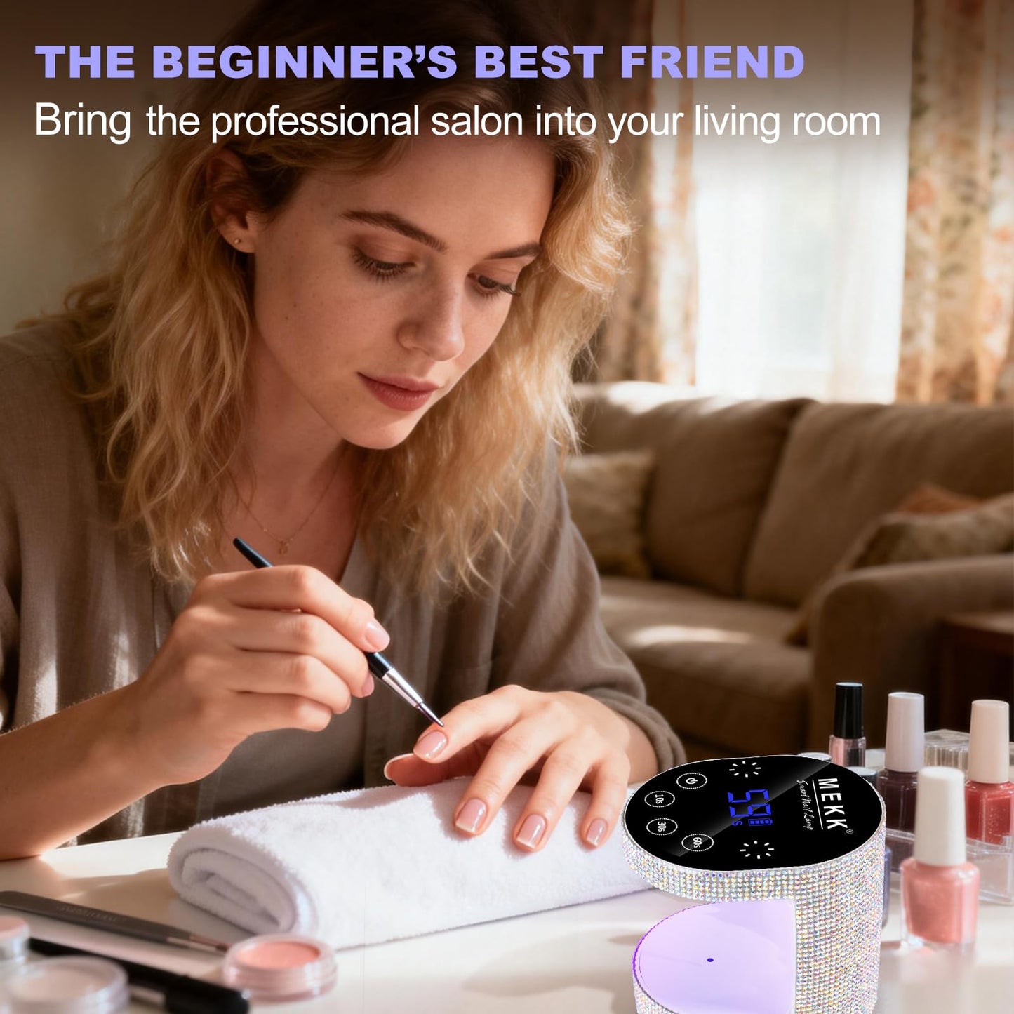 MEKK Cordless Mini UV Light for Gel Nails - 24W Rechargeable Mini UV LED Nail Lamp with Touch Control & Auto Sensor,Small Flash Cure Lamp,4 Timers,Portable Nail Light for Tavel & Home Use-Diamond