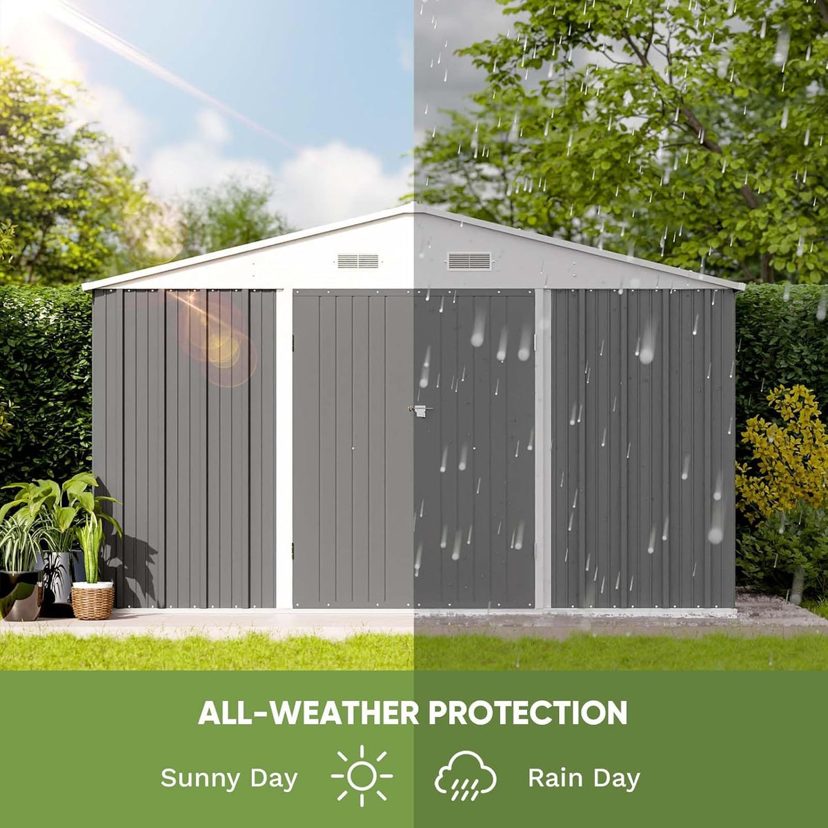 10x8FT Outdoor Storage Shed Utility Tool Shed Gray