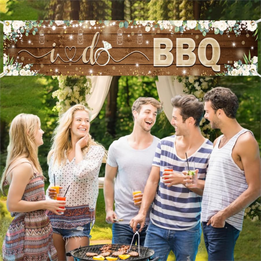 AIBIIN I Do BBQ Banner for Adults Men Women Couples Engagement Bridal Shower Decorations Wedding Rustic Wooden Backdrop Baby Shower Birthday Party Supplies Photo Booth Props 97x18inch - size: 8.2x1.5ft