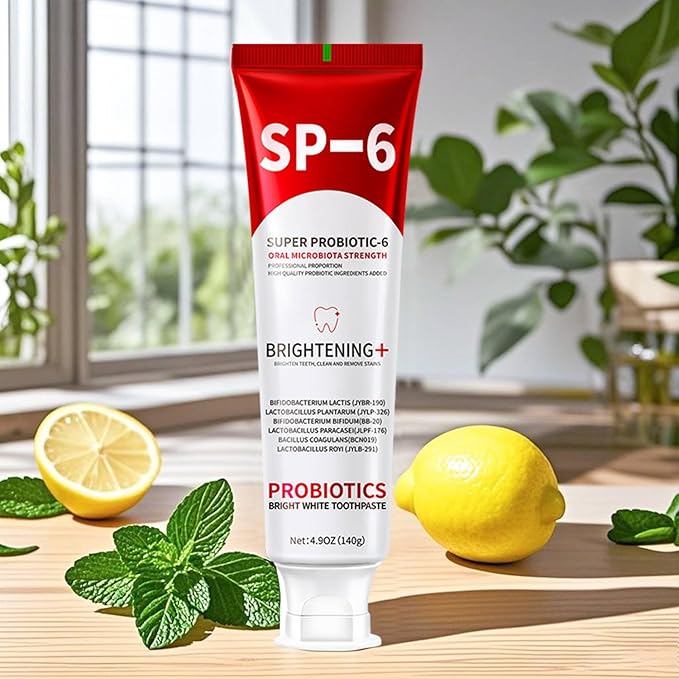 SP-6 Probiotics Whitening Toothpaste - Probiotics for Teeth Whitening and Gum Health - Enamel-Safe, Fluoride-Free, Double Mint Flavor,Fresh Breath (1)