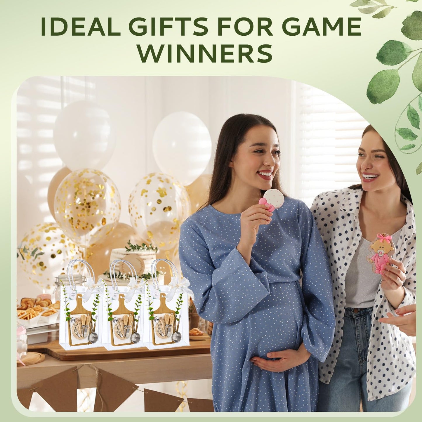 Baby Shower Prizes for Game Winners 6 Sets Cheese Board Honey Dipper Charcuterie Utensils Set Towel Thank You Card and Gift Bags for Baby Shower Wedding Bridal Shower Favors (6 Set-Bamboo, Silver)