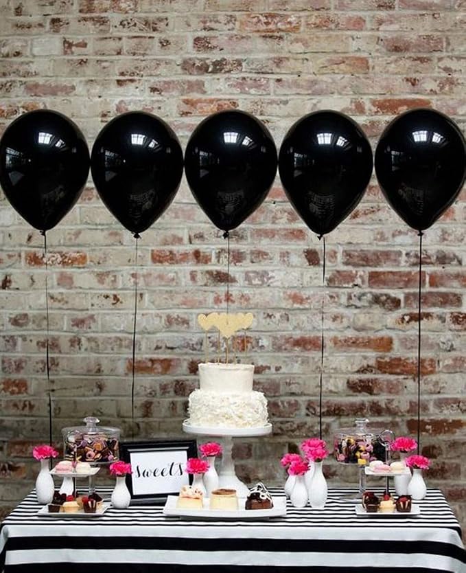 KBZVNAF Black Balloons Latex Party Balloons - 50 Pack 12 inch Helium Matte Black Balloons for Wedding Graduation Baby Shower Birthday Party Decorations