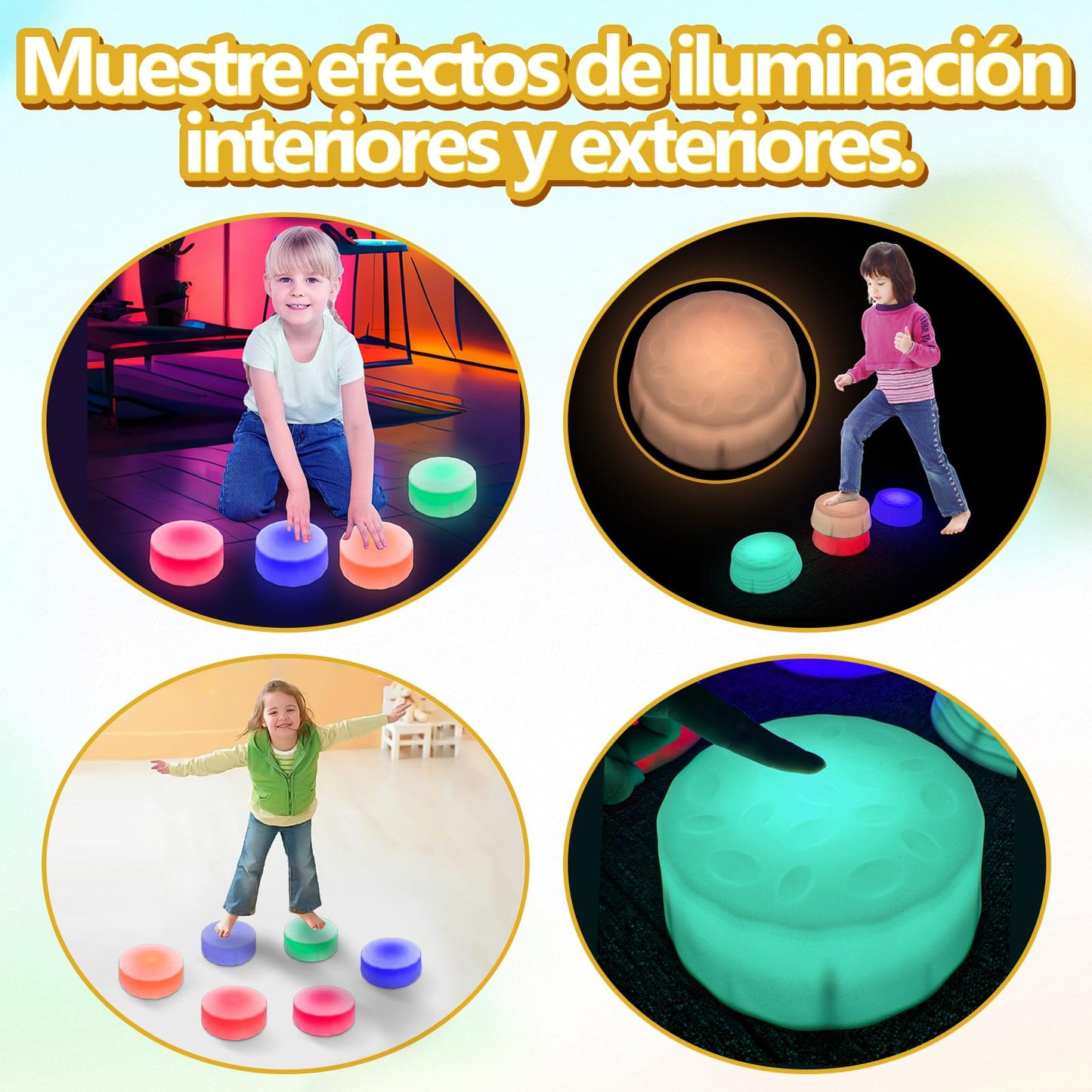 Onyoloy Kids Light Up Stepping Stones - 6 Non-Slip Stepping Stones, Each with 7 LED Light Colors, Indoor Obstacle Training Balance Stepping Stone Toys for Kids Ages 3 and Up.