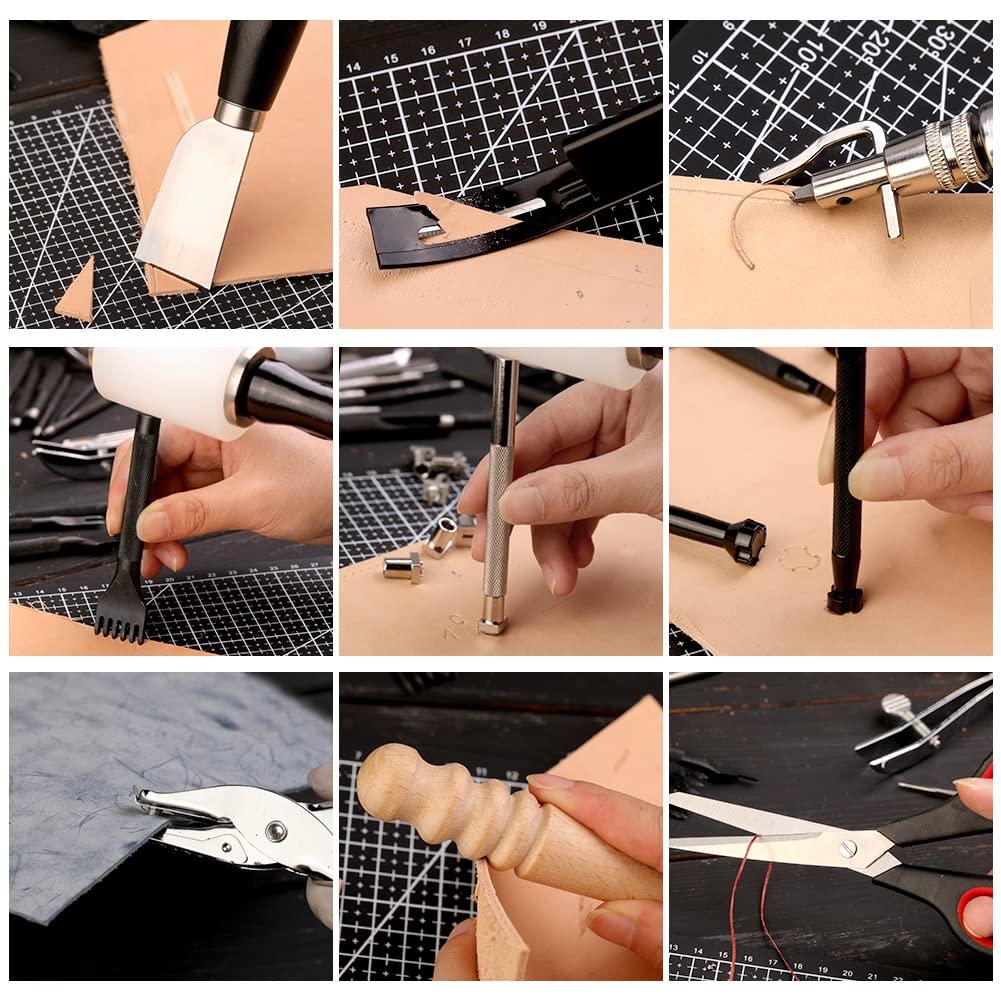 IMZAY 415 PCS Leather Working Kit, Leather Tool Kit, LeatherCrafting Kit for Beginners with Leatherworking Tools Punching Sewing Stamping Sanding Tools for Leathercraft Professional