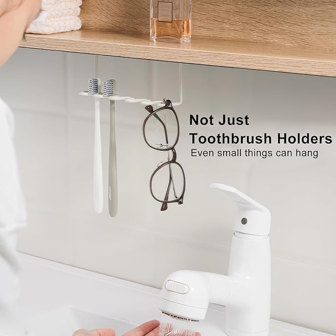 Wall Mount Toothbrush Holder for Shower Metal Toothbrush Stand (Innovative Magnetic Fixation Design), Wallmount 3/5 Slots Bathroom Cabinet Accessories Organizer (5 Slots)