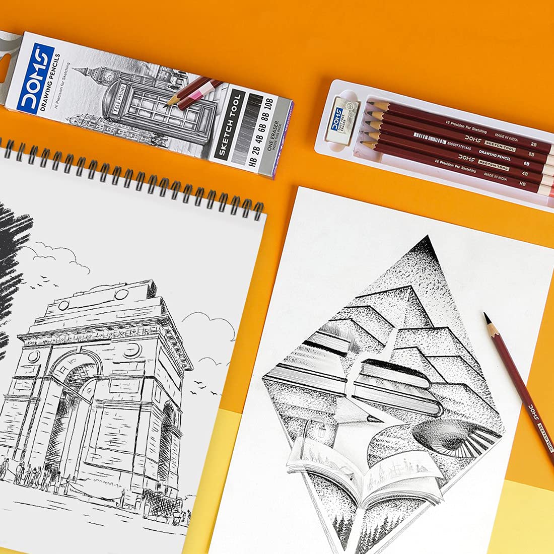DOMS Drawing & Sketching Graphite Pencil Set (Pack of 6 x 5 Set)