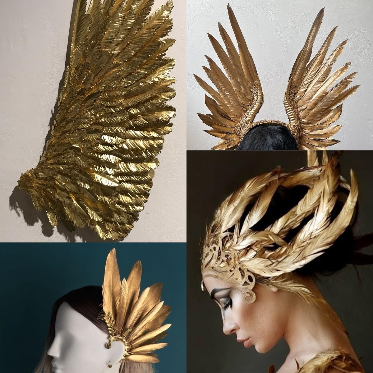 WENCELYL Gold Feather 6styles 30pcs Natural Goose Swan Feathers for Wedding Party Decoration DIY Crafts Halloween Performances Accessories
