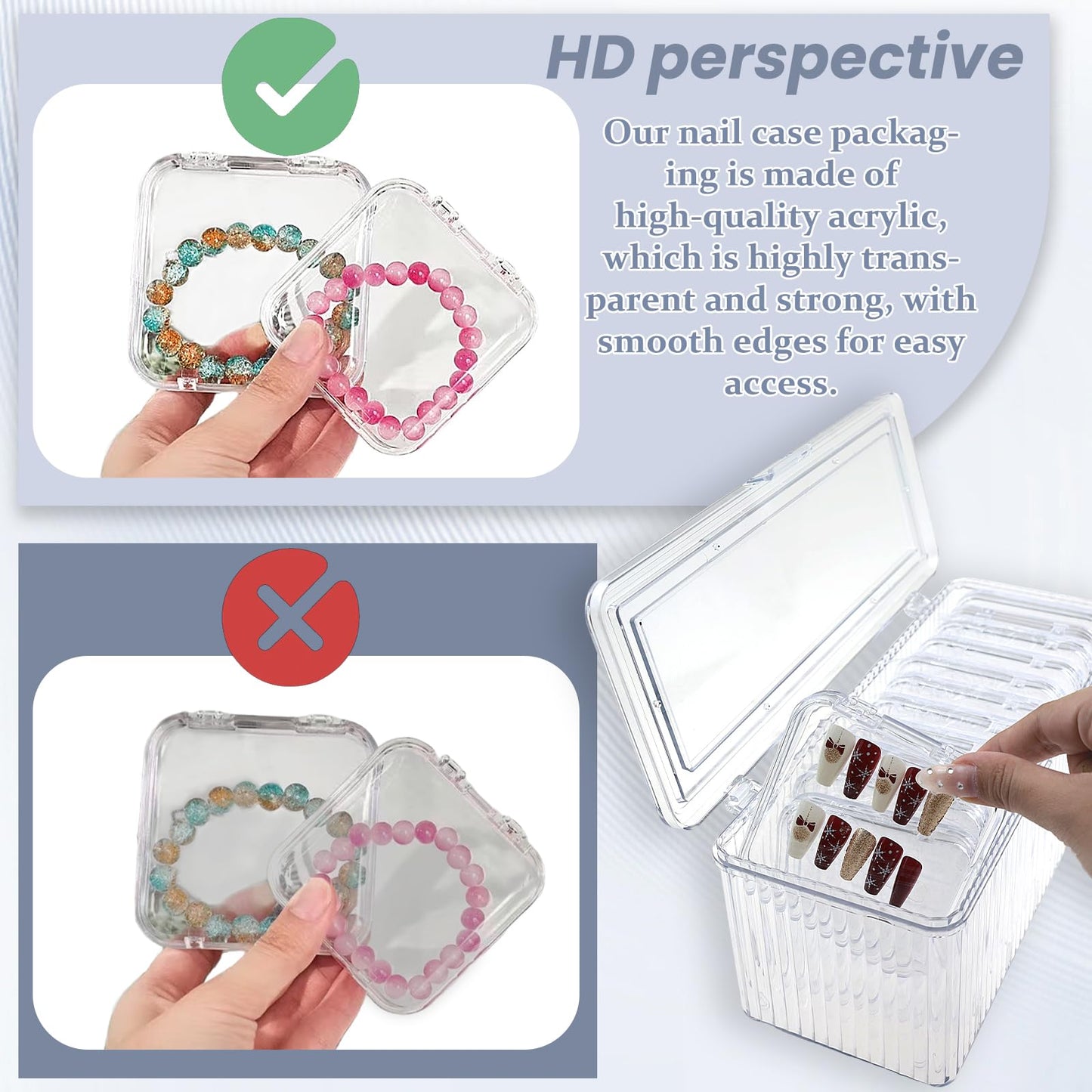Oskrieel Press on nail storage 12 PCS Acrylic Nail Storage Box - Portable Versatile Organizer for Press - On Nails, Jewelry and More with 60 Pcs Adhesive Double Sided Tape