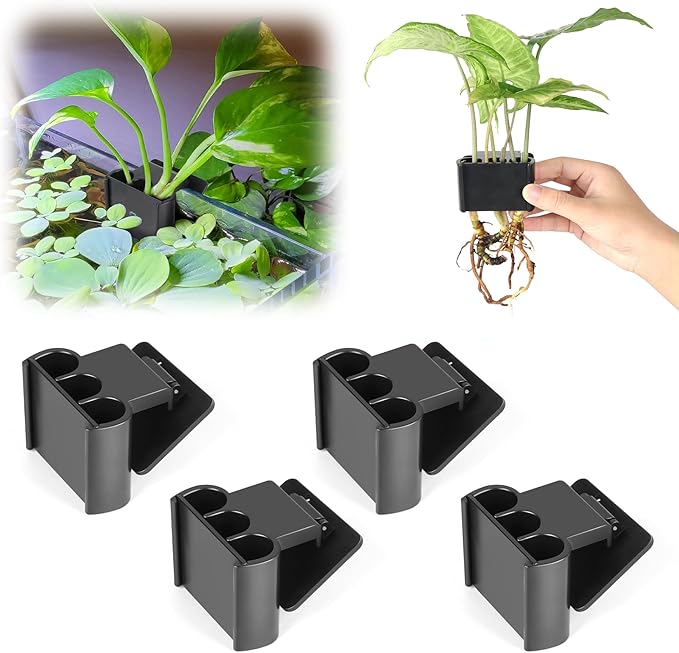 joqepy 4 Pk Upgraded Aquarium Plant Holder, 3-Hole Hanging Aquarium Plant Holder with Clip, Suitable for Fish Tank Plant Potting, Aquarium Decoration, White