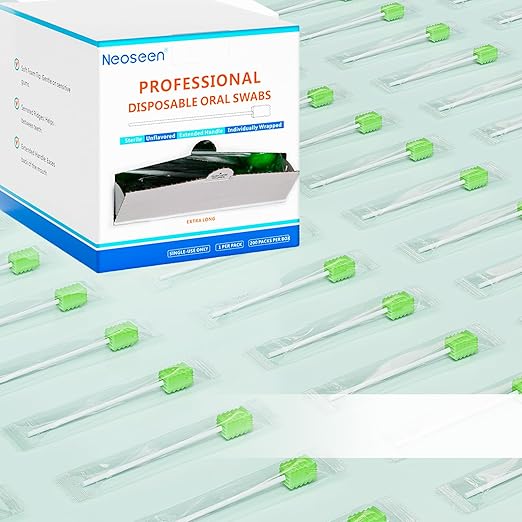 Oral Swabs Disposable 200 Count – Longer Handle Medical-Grade Sponge Swabs for Mouth – Individually Wrapped, Latex-Free, Non-Abrasive Mouth Swabs for Elderly, Home & Hospital Use (Green)