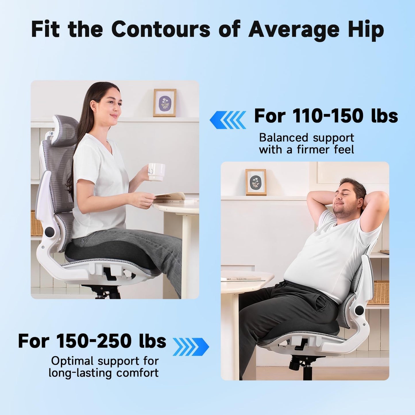 Tuozaiira Seat Cushion for Office Chairs โ Large U-Shaped Memory Foam Desk Chair Cushions for Long Sitting Comfort, Ergonomic Thick Support Pad for Work from Home & Daily Office Use