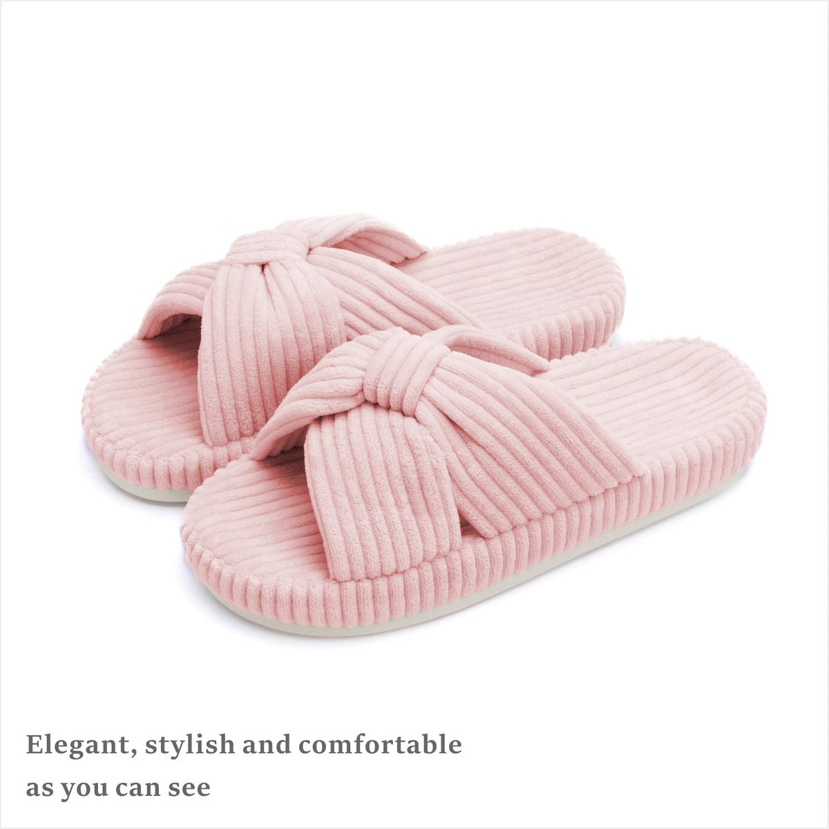 Slippers for Women Memory Foam House Bedroom Corduroy Bow Crossbands Slipper Shoes Comfy Trendy Gift Slippers Pink Size 7 8 6.5