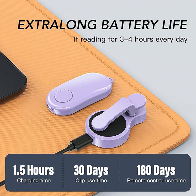 Remote Control Page Turner for Kindle Paperwhite Oasis Kobo eReaders,Kindle Clicker Page Turner Accessories for iPhone,iPad, Android Tablets Reading Novels,Camera Video Record&Shutter Selfie (Purple)