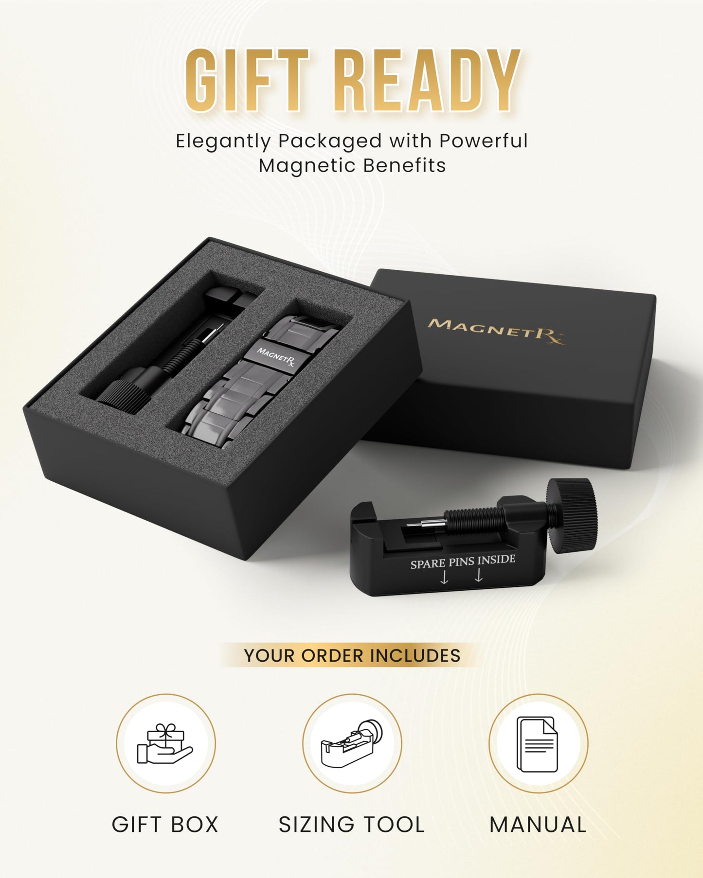 MagnetRX® 3X Strength Magnetic Bracelets for Men – Effective Magnetic Mens Titanium Bracelet – Premium Fold–over Clasp & Adjustable Length with Sizing Tool & Gift Box (Gunmetal)