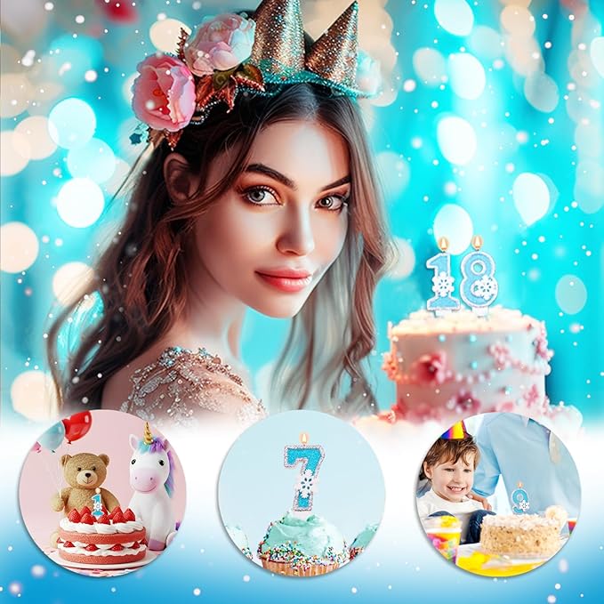 Blue Snowflake Birthday Candles Frozen Themed Number 0 Candles for Cake Topper Cupcake Decorations Party Decor Anniversary Celebrations Supplies