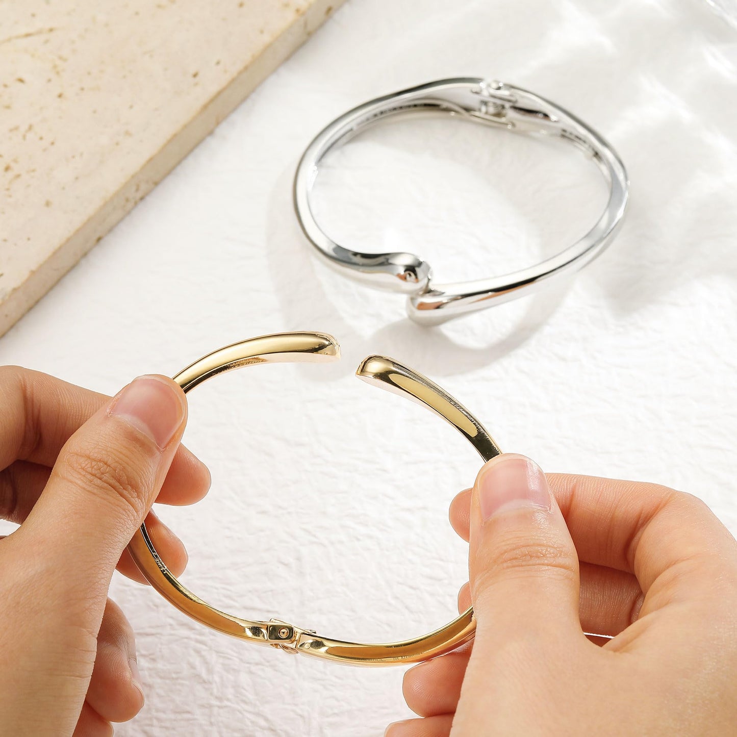 M MOOHAM Chunky Gold Silver Bangle Bracelets for Women, Dainty 14k Gold-Plated Thick Stackable Statement Bangles Bracelet Set Twist Cuff Drop Bracelet Stack for Women Trendy Jewelry Gifts