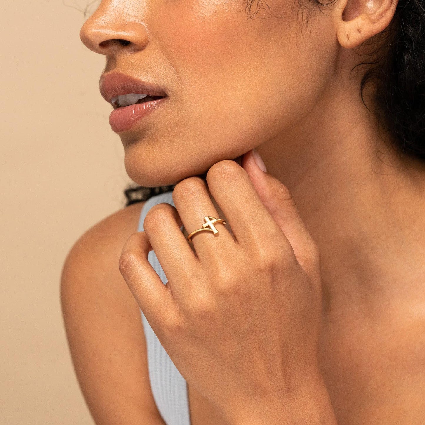 Punhem Gold Cross Statement Rings for Women 14K Gold Silver Tone Non Tarnish Cute Band High Polished Smooth Comfort Fit Size 5-10