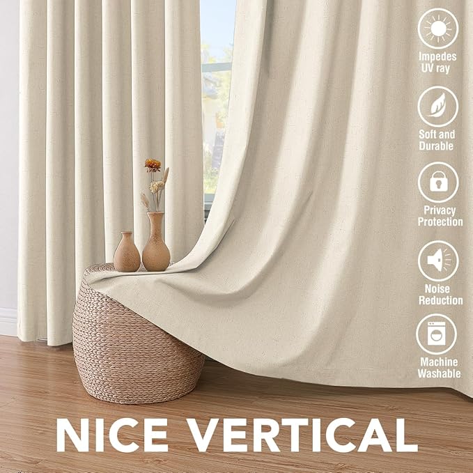 H.VERSAILTEX 100% Blackout Curtains for Bedroom Thermal Insulated POLYESTER,ACRYLIC Textured Curtains Heat and Full Light Blocking Drapes Living Room Curtains 2 Panel Sets, Bleached Sand, 52x84inch